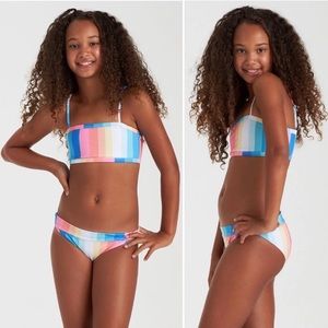 Billabong Girls Rainbow Stripe Bikini - Blue Pink Peach